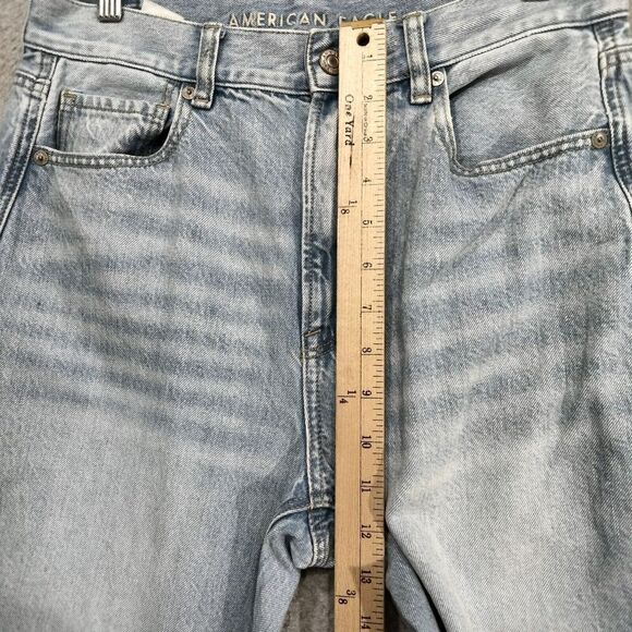 American Eagle Mom Jeans Wmns 6R Blue Stonewash Faded Distressed Whiskered Rips - Picture 5 of 13